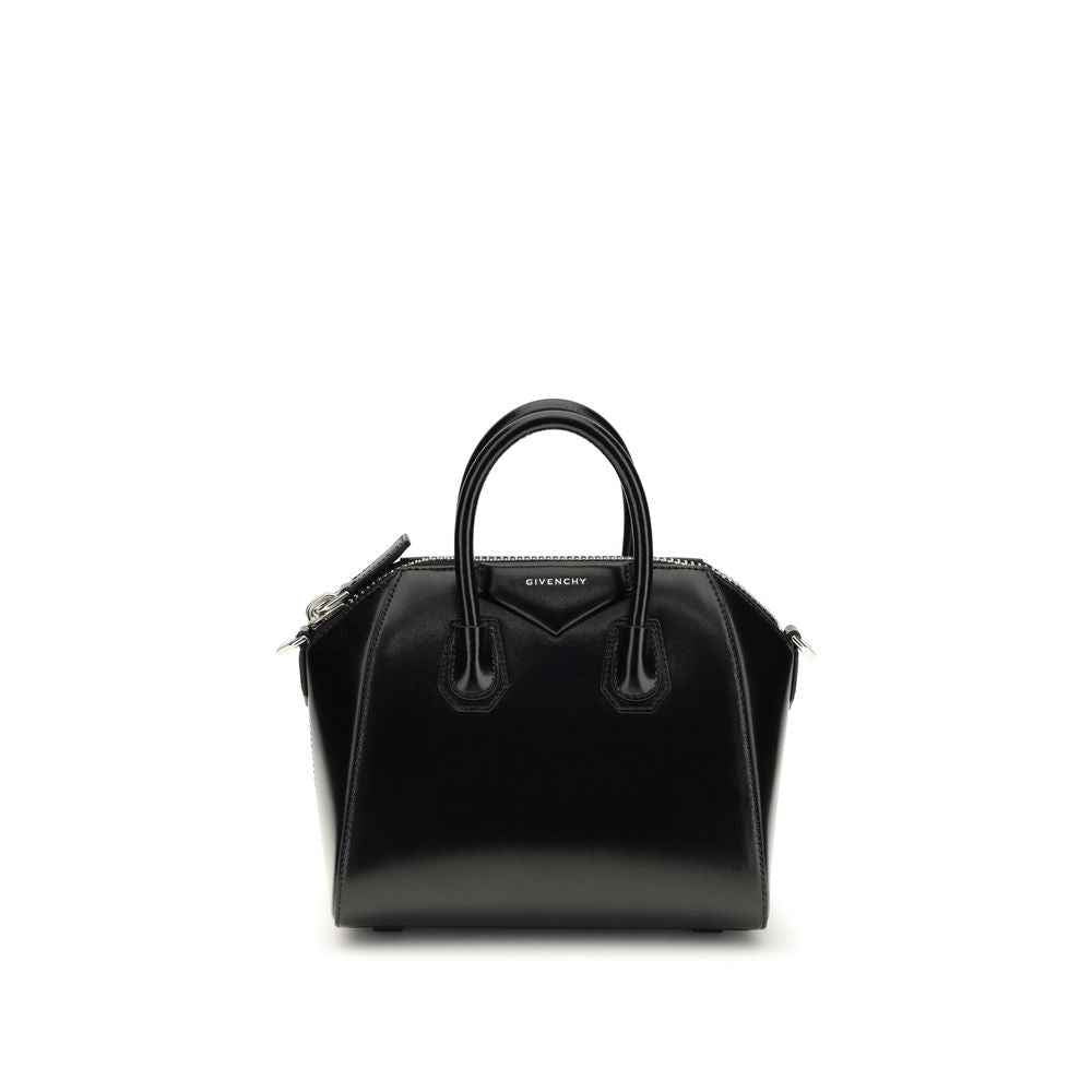 Givenchy Mini Antigona Bag in black leather, top-handle satchel, front view