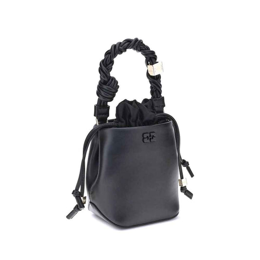 Ganni Black Recycled Leather Backet Bag by Ganni