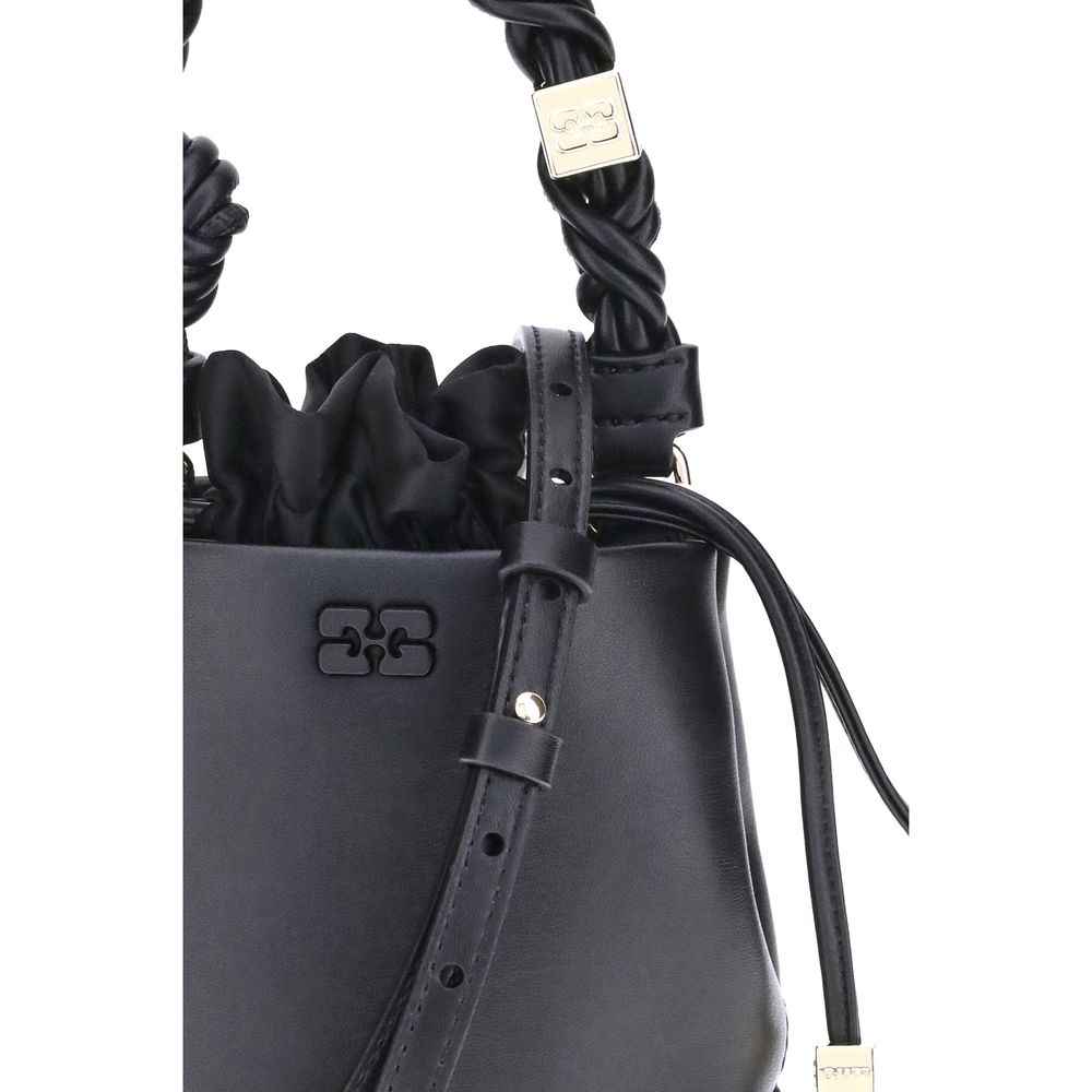 Ganni Black Recycled Leather Backet Bag by Ganni