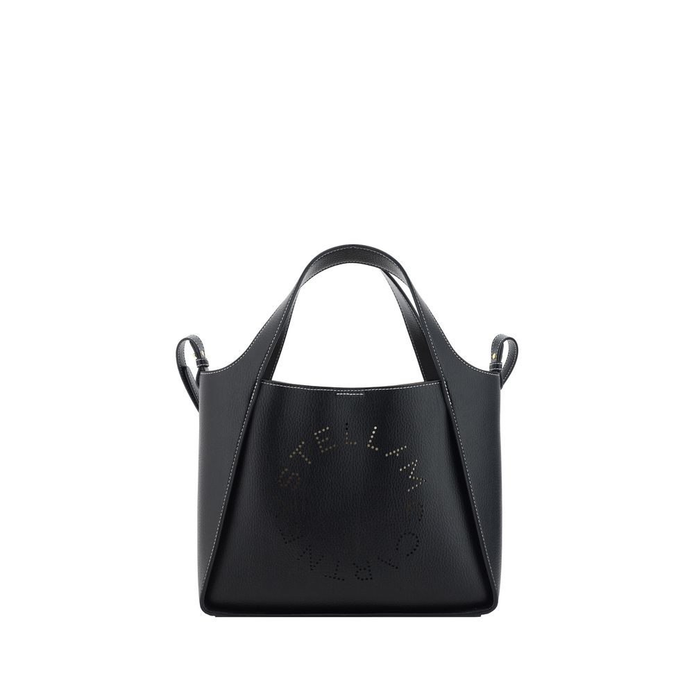 Stella McCartney Logo Shoulder Bag black leather, front view