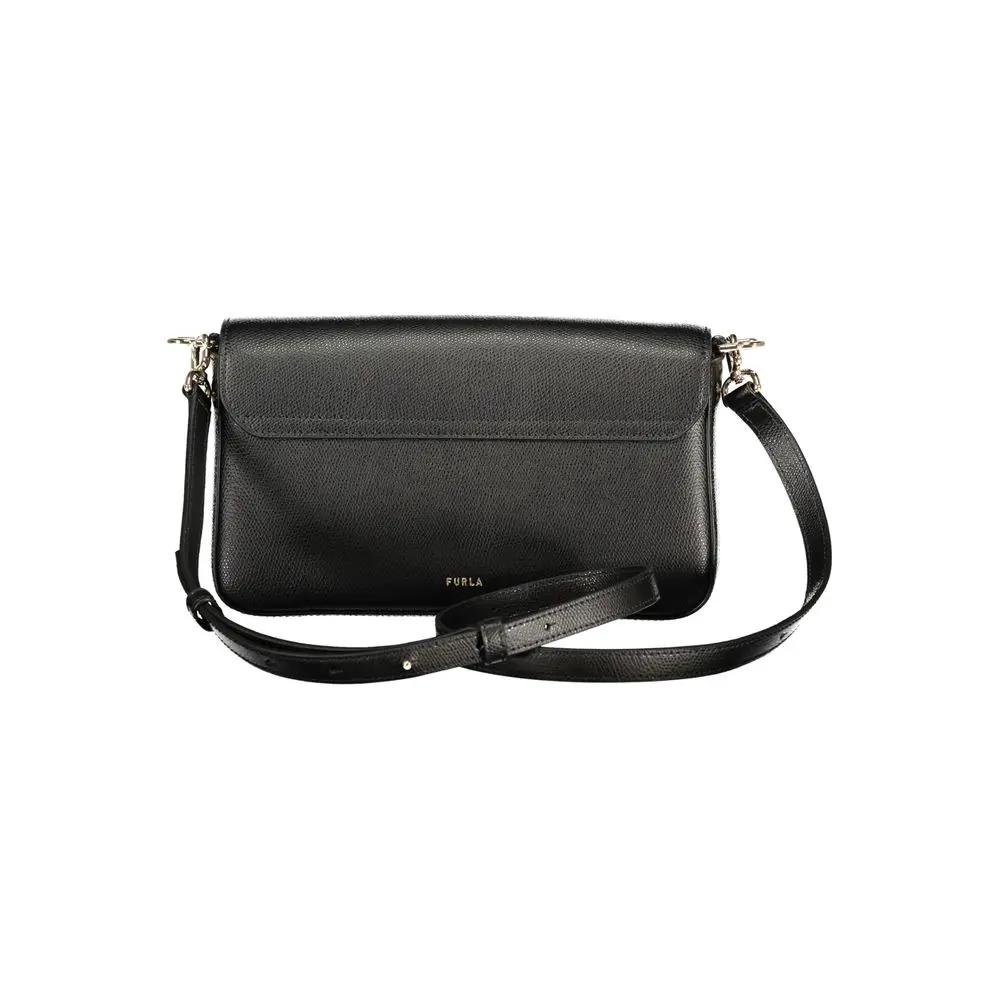 Furla Iride black textured leather crossbody bag front view