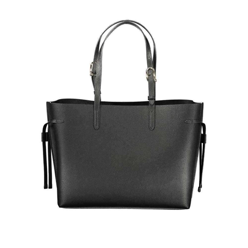 Furla Black Leather Shoulder Bag, pebble leather, black, front view