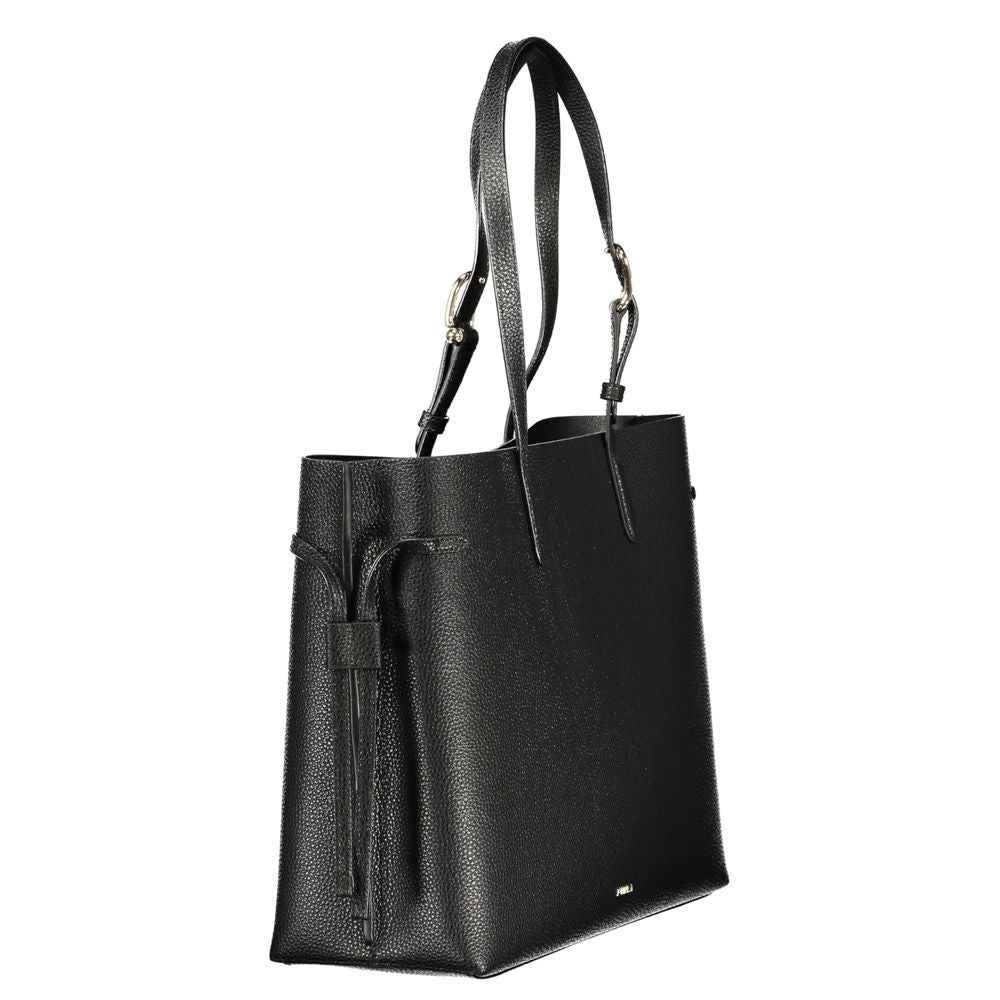 Furla Black Leather Shoulder Bag, pebble leather, side view
