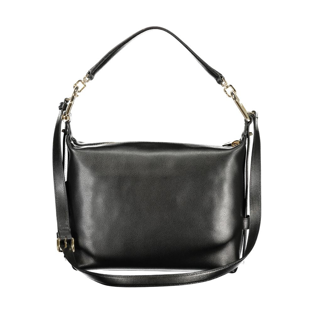 Furla Goccia black leather shoulder bag with gold-tone hardware, front view