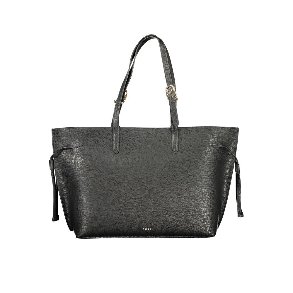 Furla black leather structured shoulder bag front view