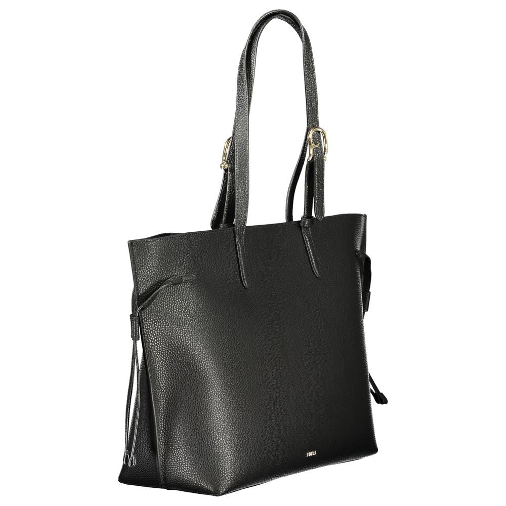 Furla black leather shoulder bag, structured silhouette, front view