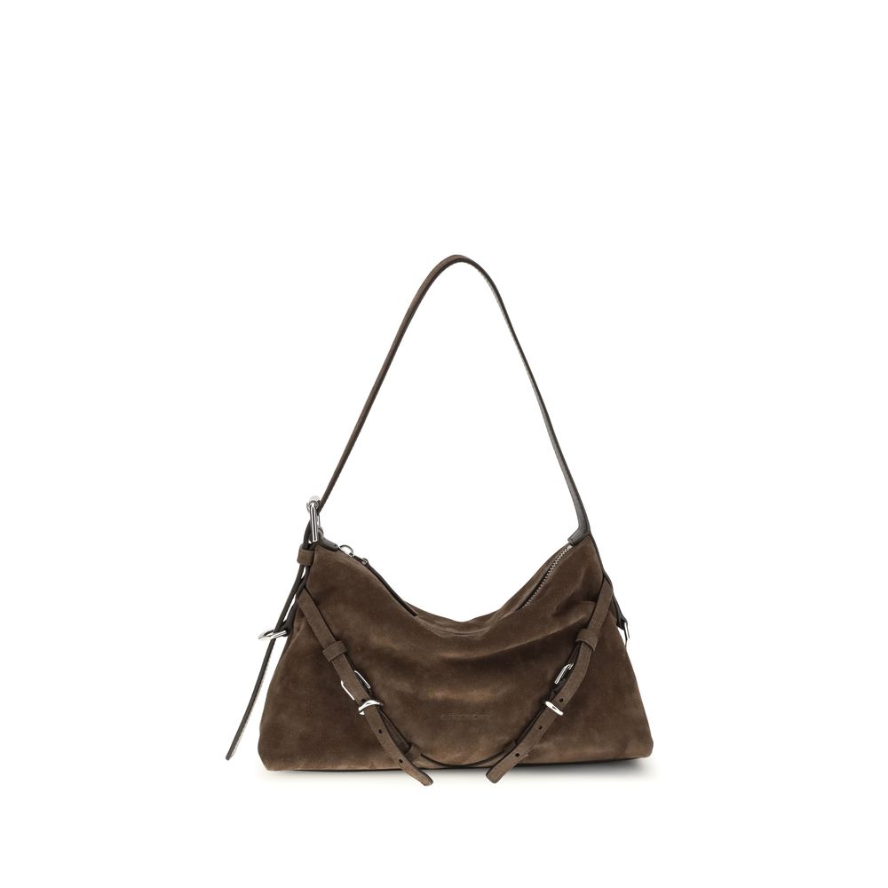 Givenchy Mini Voyou brown suede shoulder bag front view