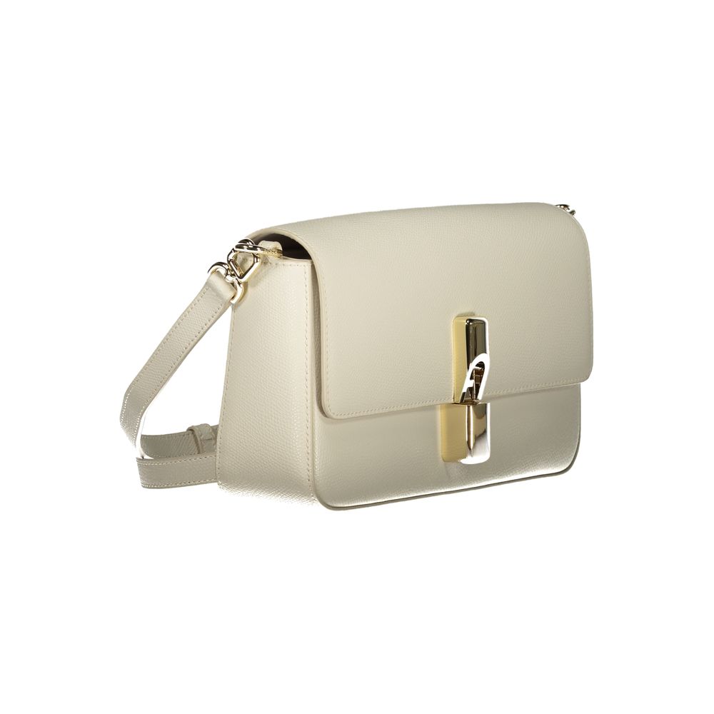 Furla Iride white leather shoulder bag, gold-tone clasp, front view