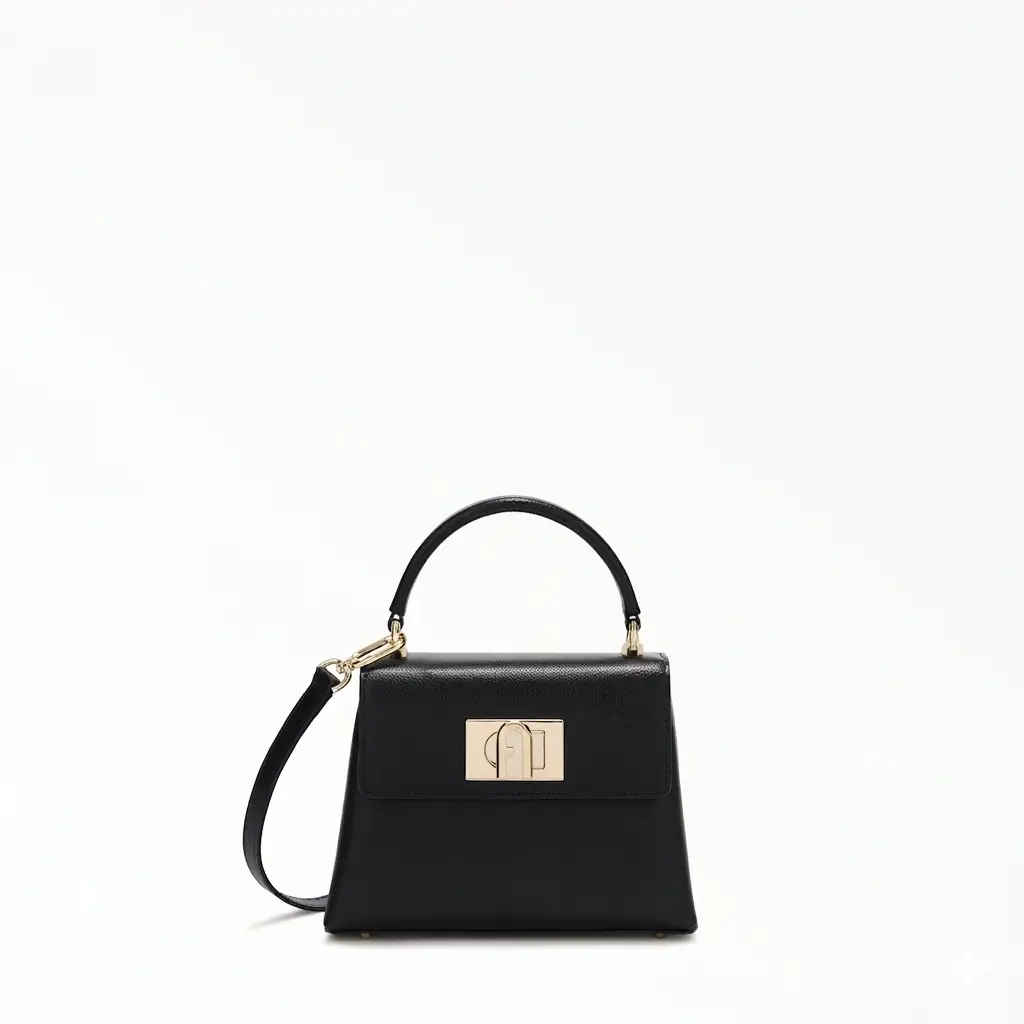 Furla 1927 leather black satchel bag with gold-tone hardware front view
