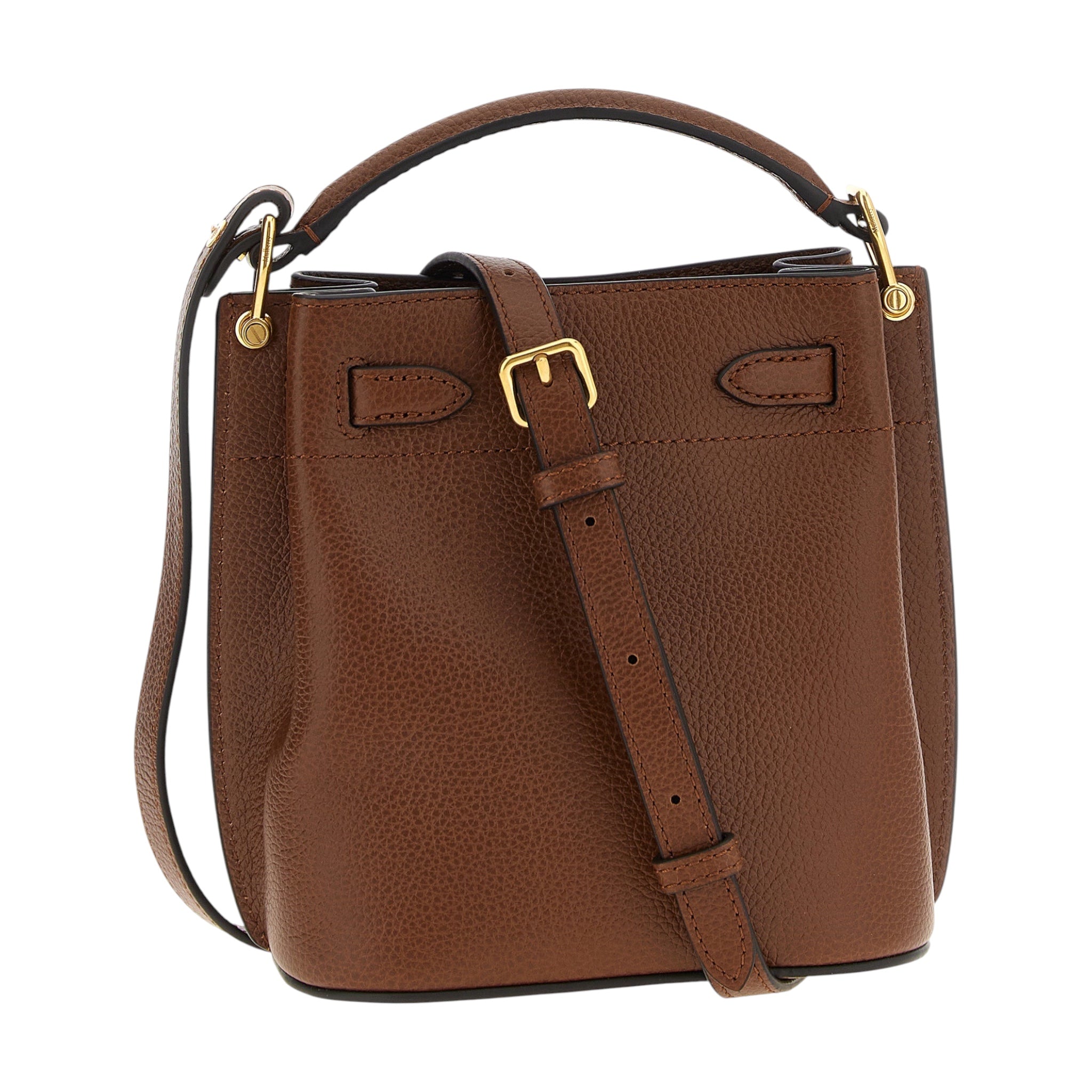 Bolso tipo cubo mini Mulberry Islington de piel de becerro marrón con cierre de hebilla y herrajes dorados de XT & Co