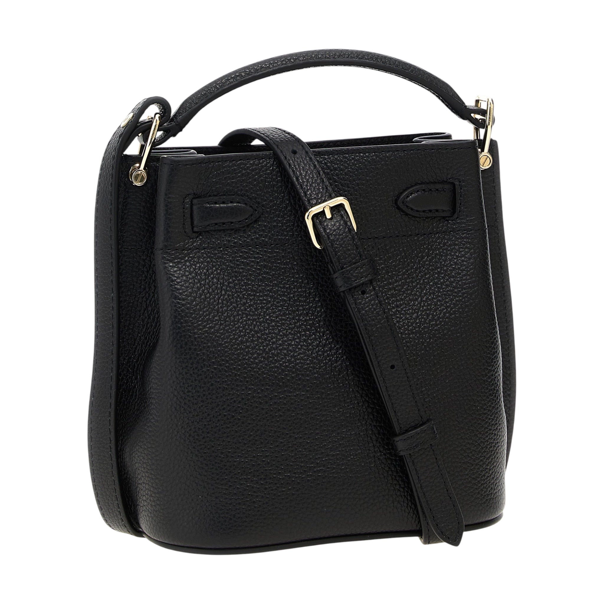 Bolso tipo cubo mini Mulberry Islington de XT & Co en piel de becerro negra con cierre de hebilla y detalles metálicos