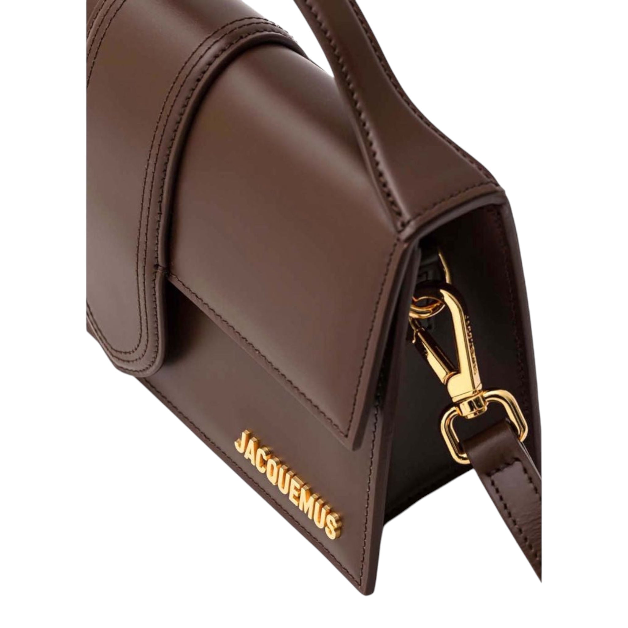 Bolso Jacquemus Le Grand Bambino de cuero marrón con logo dorado y correa extraíble de XT & Co