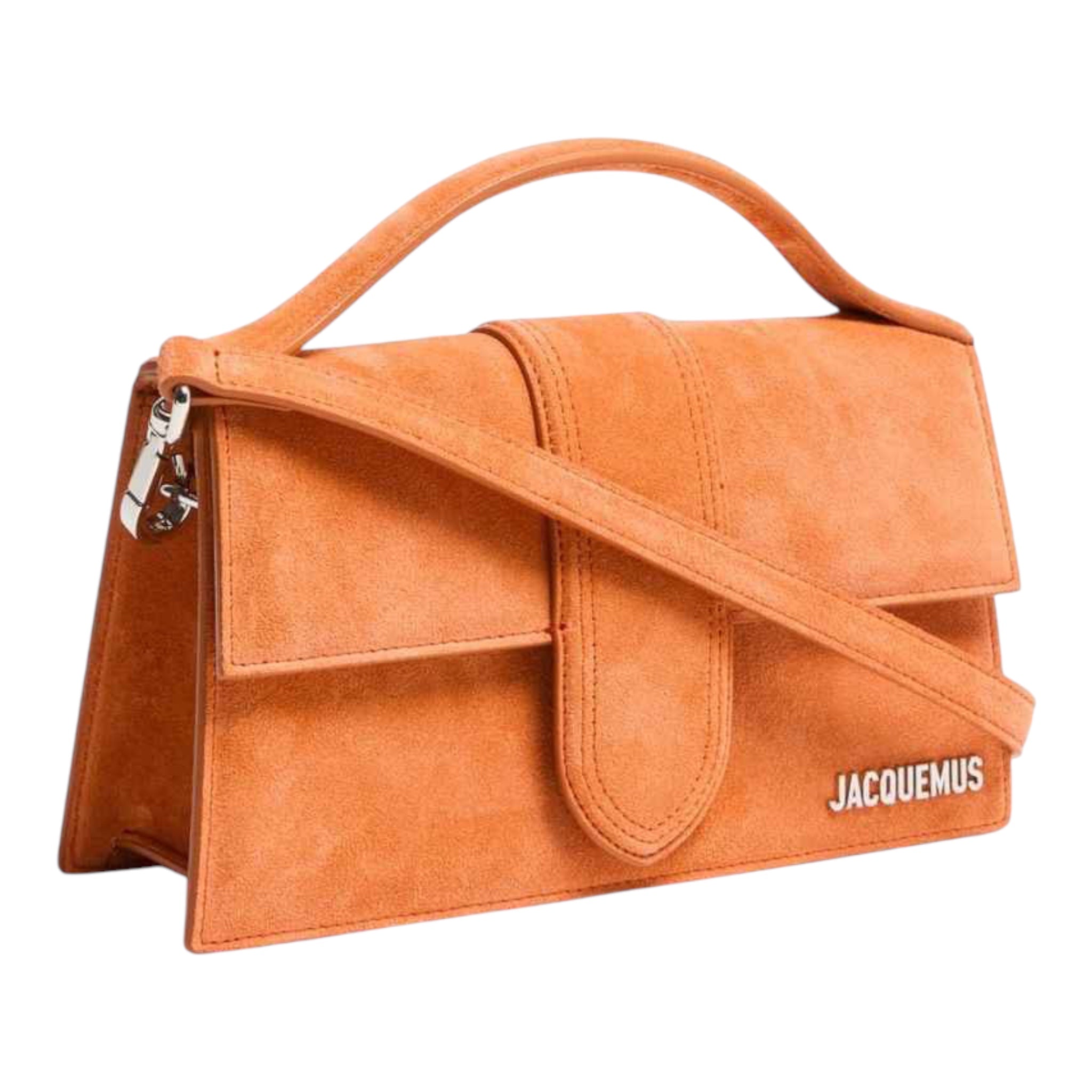 Bolso de mano Jacquemus Le Grand Bambino en piel color terracota con asa superior y logo dorado de XT & Co
