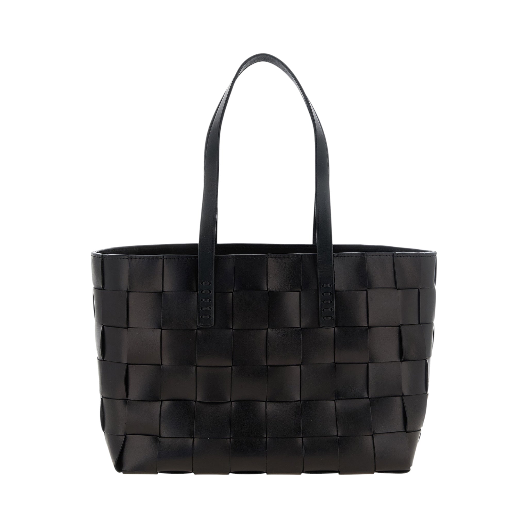 Bolso tote negro XT & Co de piel de becerro trenzada con diseño de tablero de ajedrez y asas dobles