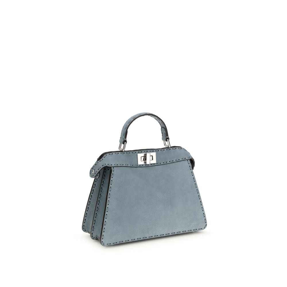 Fendi Peekaboo ISeeU Small satchel bag, blue leather, front view