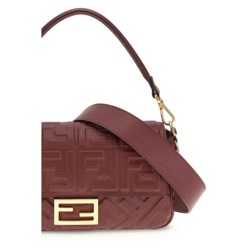 Fendi The Baguette shoulder bag burgundy leather, embossed FF, side view