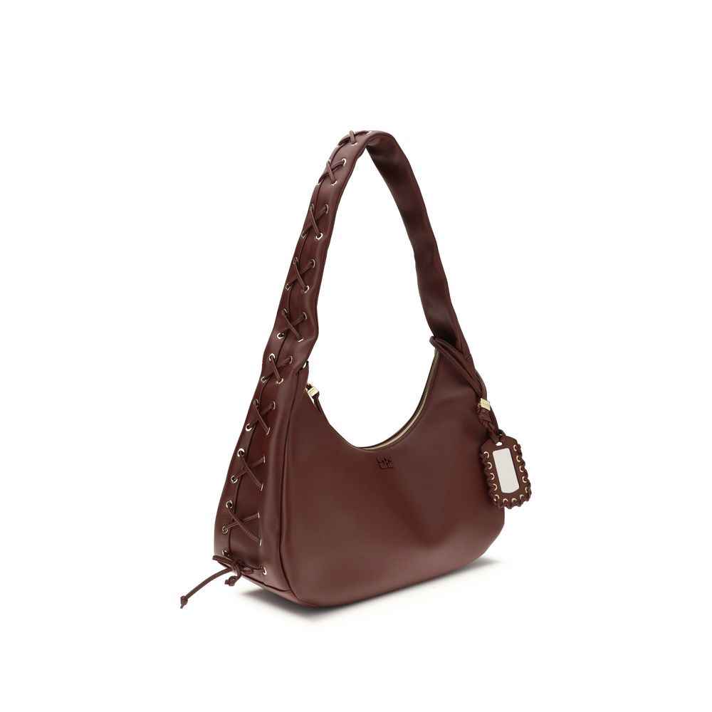 Ganni Bordeaux Recycled Leather Shoulder Bag by Ganni