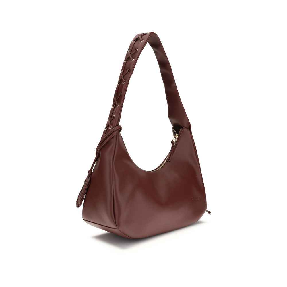 Ganni Bordeaux Recycled Leather Shoulder Bag by Ganni