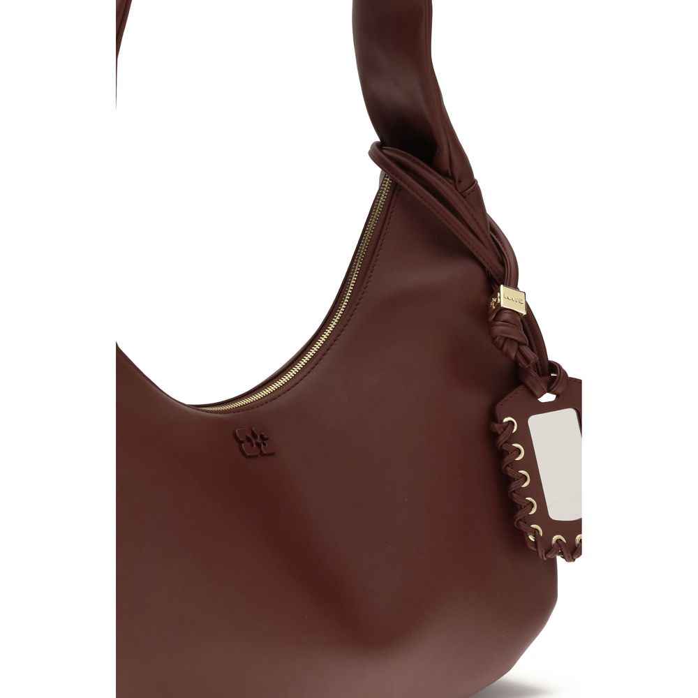 Ganni Bordeaux Recycled Leather Shoulder Bag by Ganni