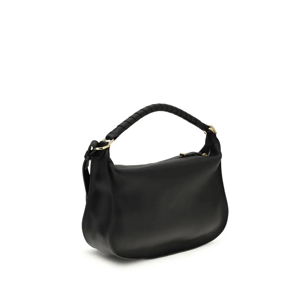Chloé Marcie Small Black Leather Shoulder Bag with gold hardware front view