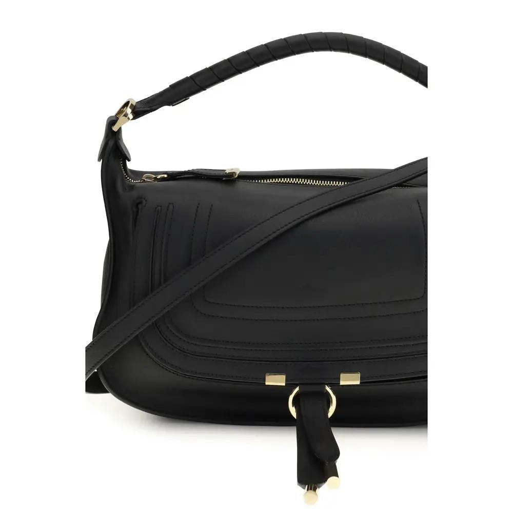 Chloé Marcie black leather small shoulder bag with gold hardware, front view