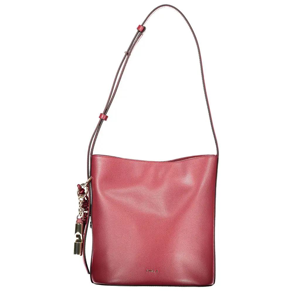 Furla Rosso Roxie bucket bag in red pebbled leather, front view