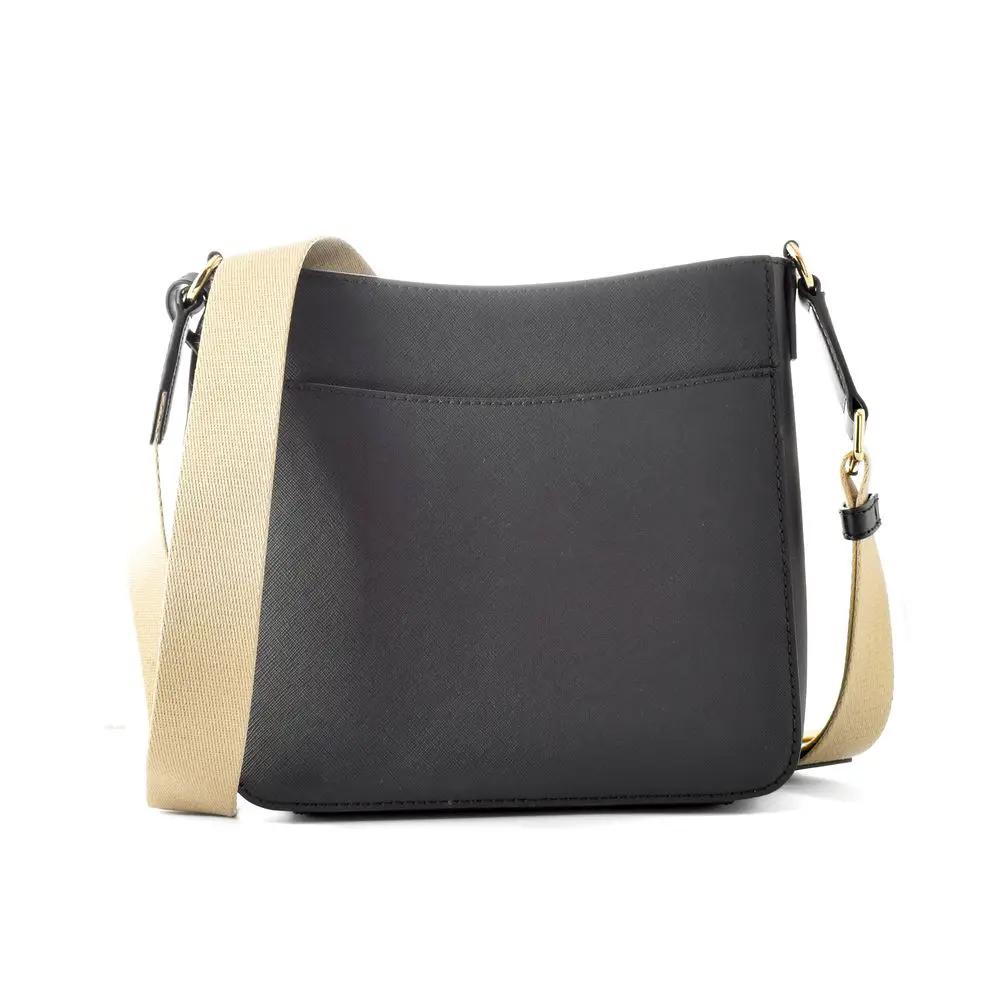Michael Kors Crossbody Bag, black canvas, beige strap, side view