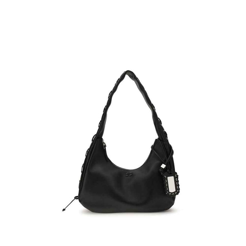 Ganni Black Medium Laces Hobo Bag - XT & Co