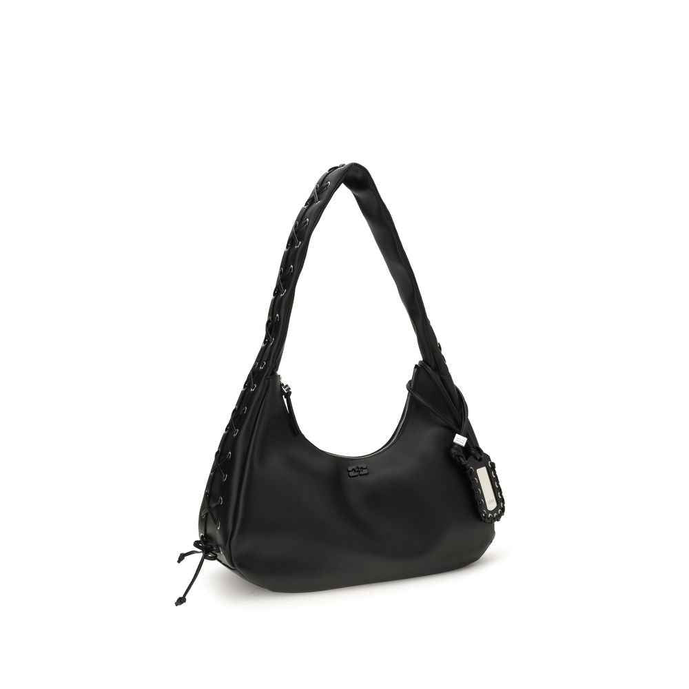 Ganni Black Medium Laces Hobo Bag by Ganni