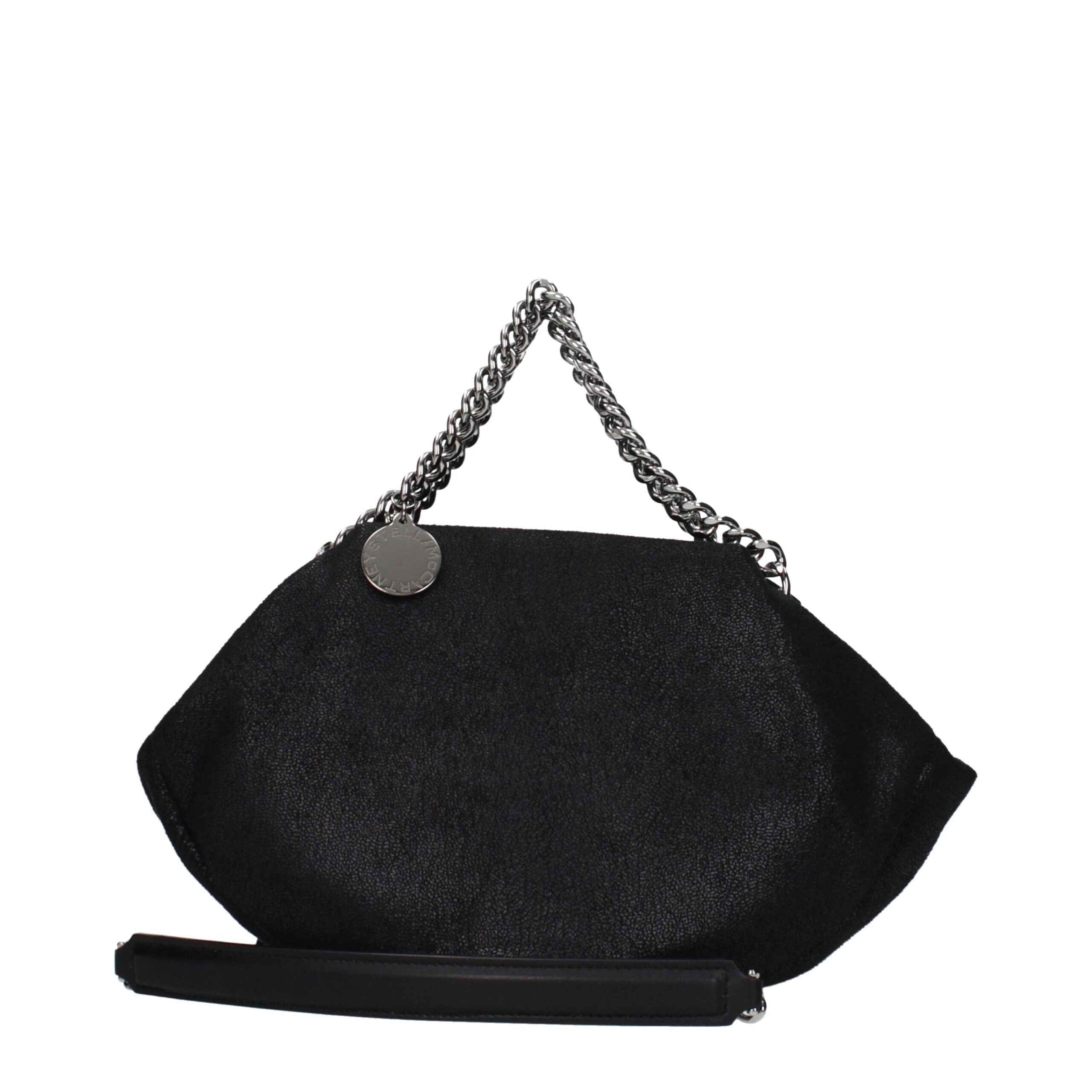 Stella McCartney Eco Black suede shoulder bag with silver chain, front view