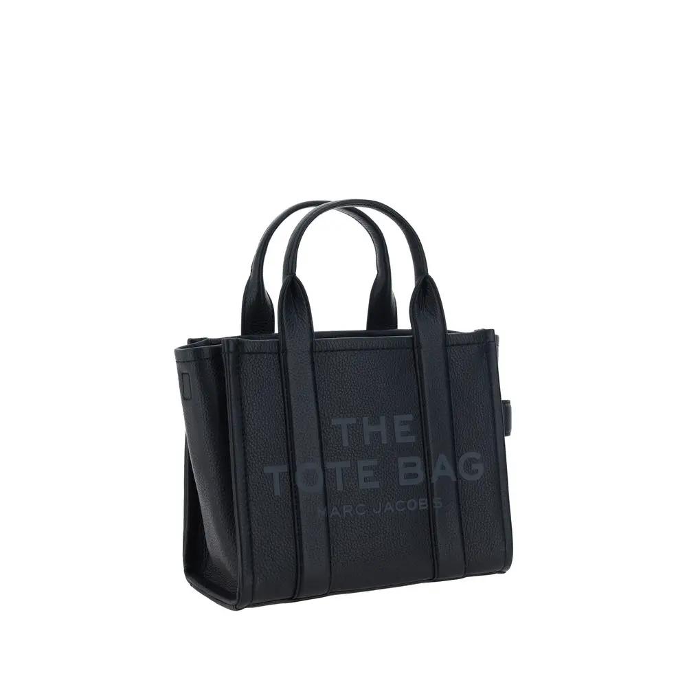 Marc Jacobs The Tote Bag, black pebbled leather, front view.