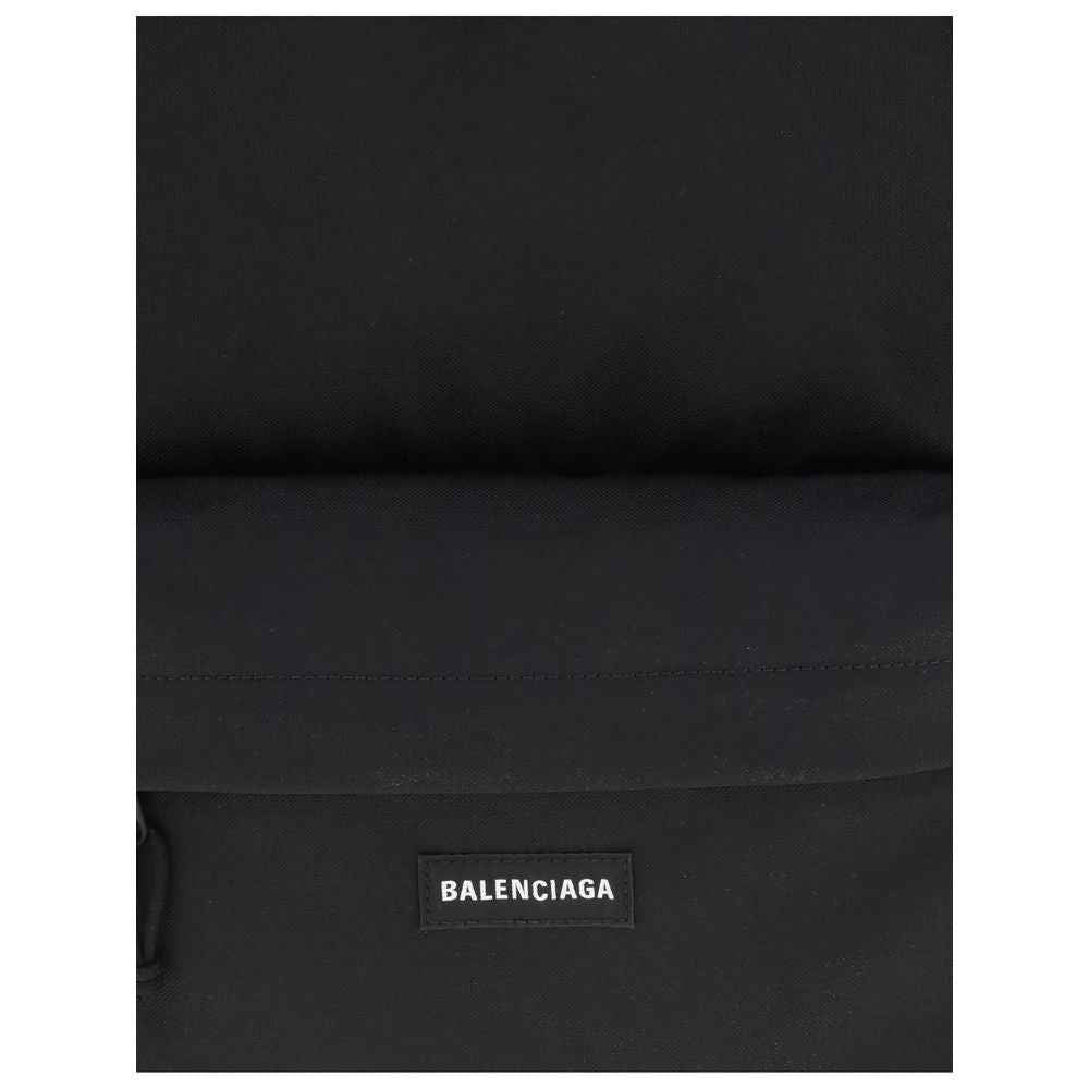 Balenciaga Explorer black polyamide backpack logo detail view