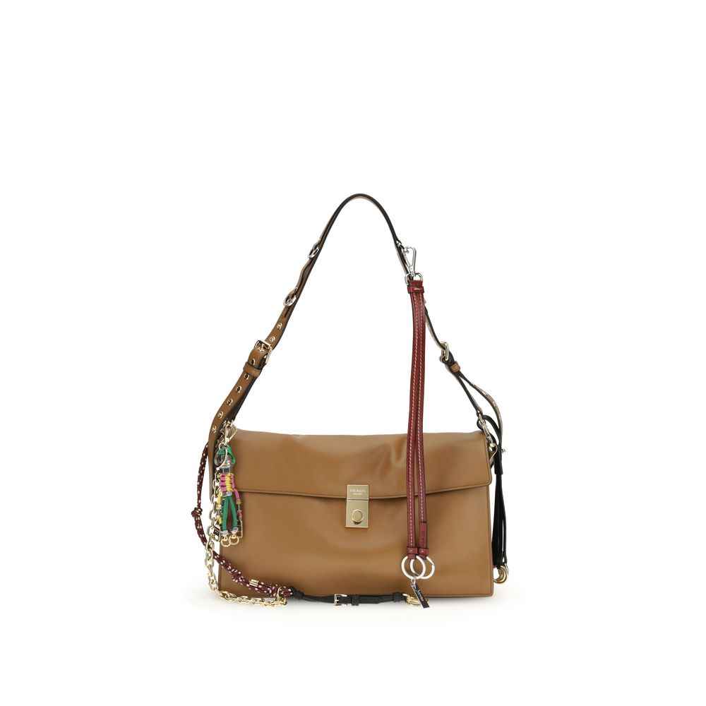 Prada Large Soft Sound shoulder bag, tan calf leather, front view