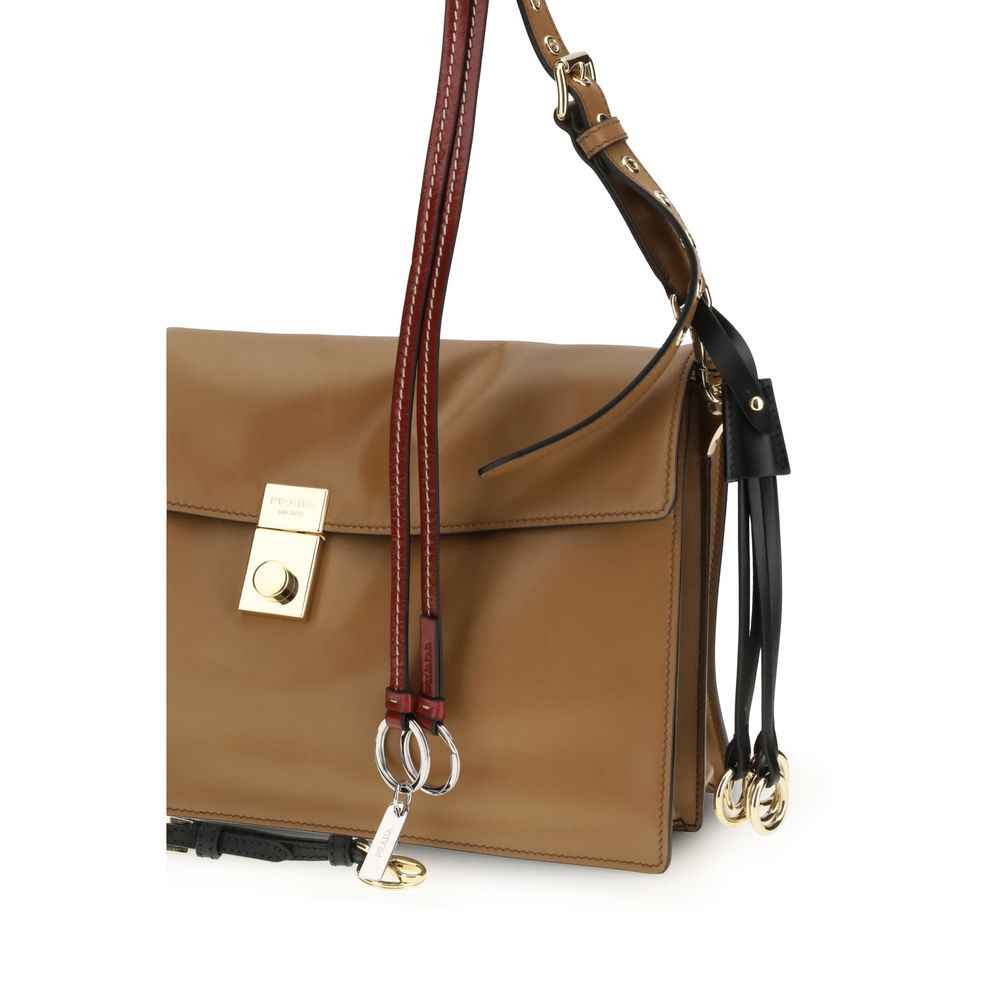 Prada Large Soft Sound Shoulder Bag calf leather beige; gold-tone hardware shoulder bag front view