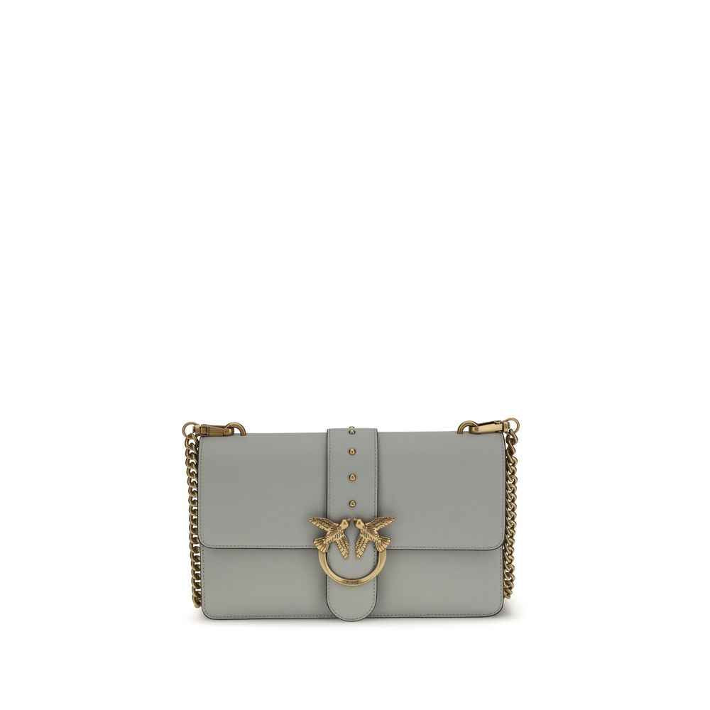 PINKO Love Bag One Simply gray calf leather shoulder bag with gold-tone hardware front view