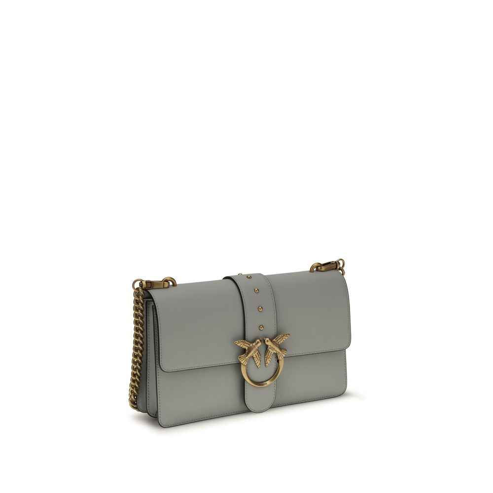 Pinko Love Bag One Simply gray calf leather shoulder bag with gold hardware, three-quarter front view