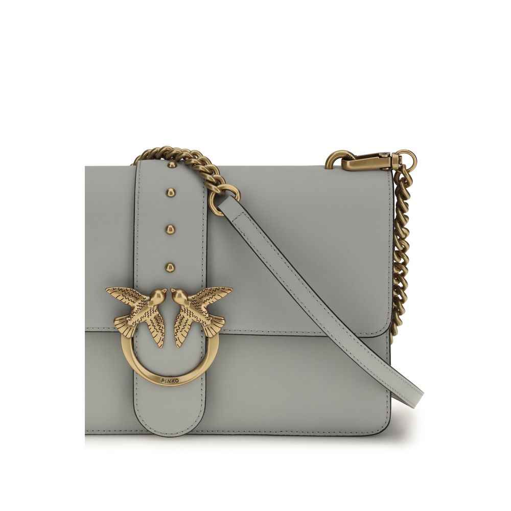 PINKO Love Bag One Simply gray calf leather gold-tone hardware shoulder bag, front view