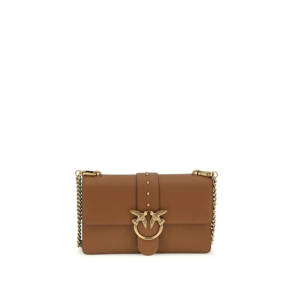 PINKO Bos Taurus brown calf leather shoulder bag, front view