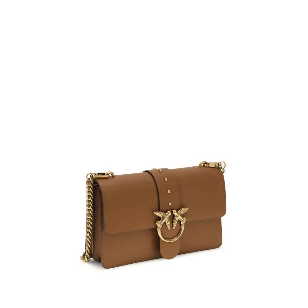 PINKO Bos Taurus brown calf leather shoulder bag, three-quarter view