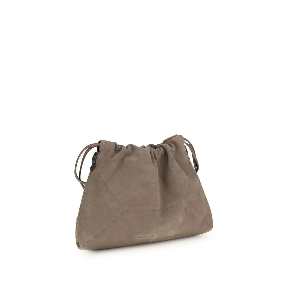 Brunello Cucinelli Beige Suede Pouch  Shoulder Bag