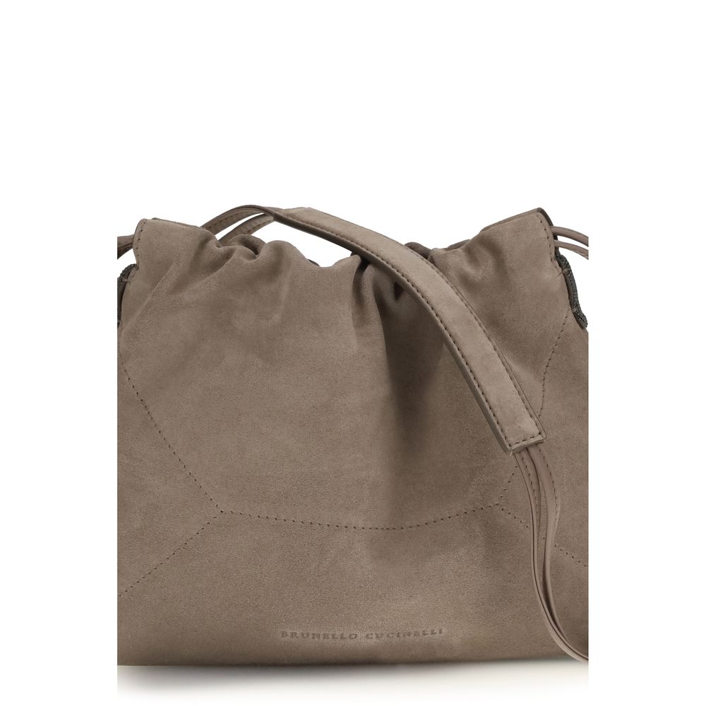 Brunello Cucinelli Beige Suede Pouch  Shoulder Bag