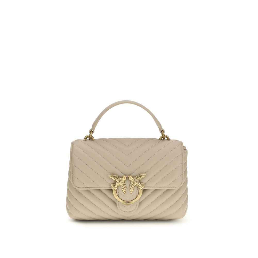 PINKO Love Lady Mini handbag in beige leather, shoulder bag, front view.
