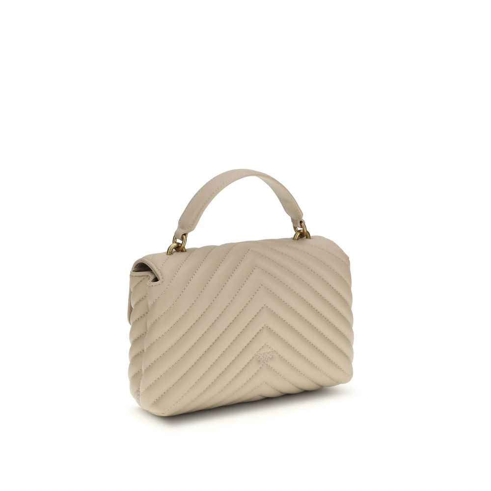 PINKO Love Lady Mini Handbag beige chevron quilted leather shoulder bag, three-quarter view
