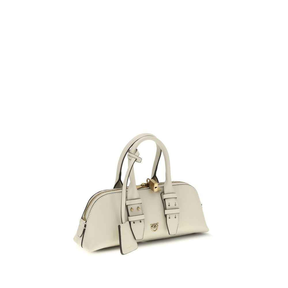 PINKO White Bowling Baguette Shoulder Bag leather front view