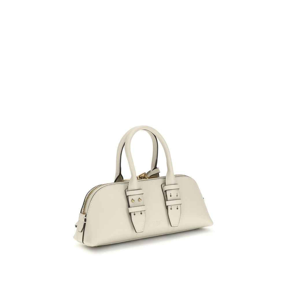 PINKO Bowling Baguette Shoulder Bag in white leather, front view