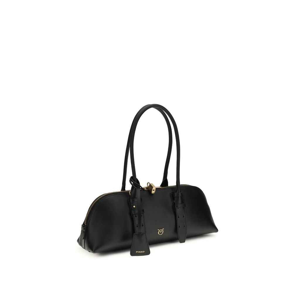 PINKO Black Calf Leather Bos Taurus Shoulder Bag