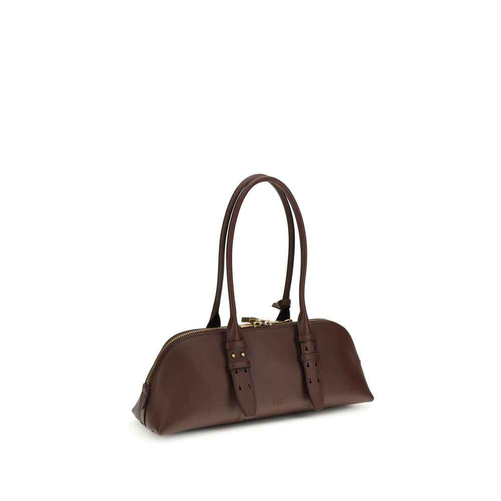 PINKO Large Bowling Baguette brown leather shoulder bag front view