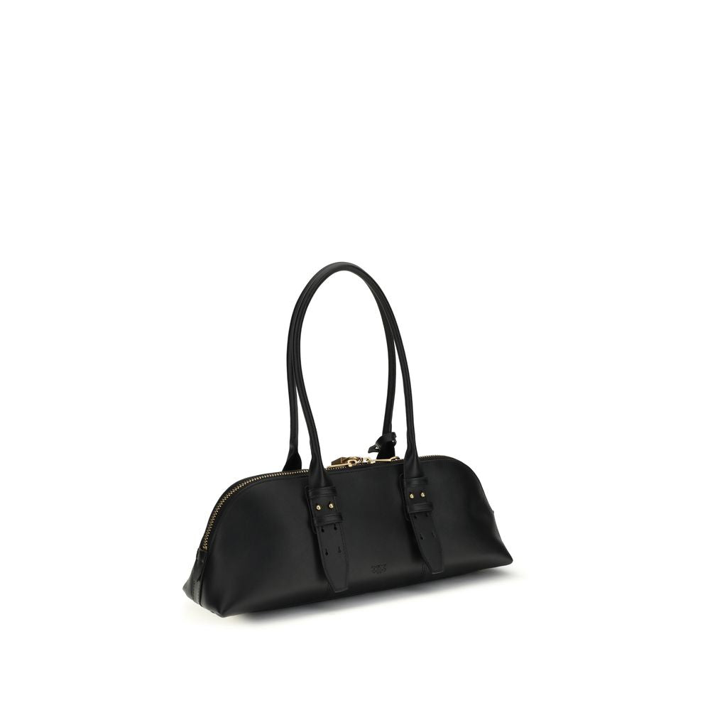 PINKO Large Bowling Baguette leather black shoulder bag front view
