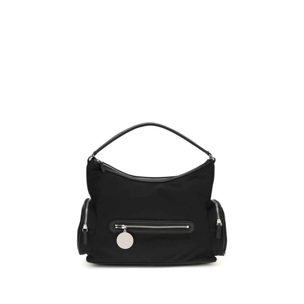 Stella McCartney Dartmoor Shoulder Bag, black fabric with silver hardware, front view