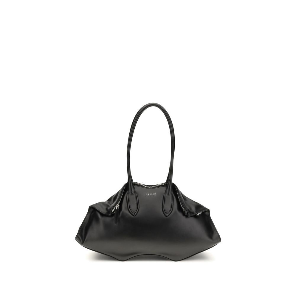 Alexander McQueen Manta Shoulder Bag, black leather, front view